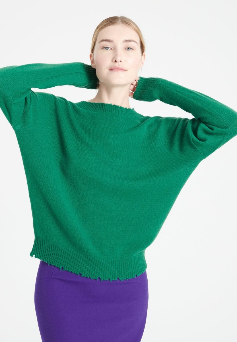 Pull col rond femme en cachemire vert émeraude - MIA 17