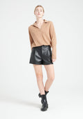 Polo manches longues femme en cachemire camel - MIA 3