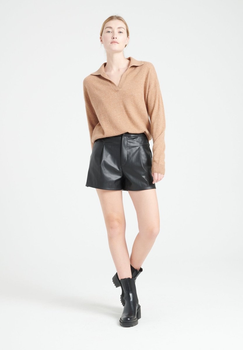 Polo manches longues femme en cachemire camel - MIA 3