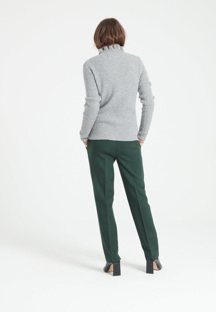 Pull col falbala zippé femme en cachemire gris clair - MIA 4