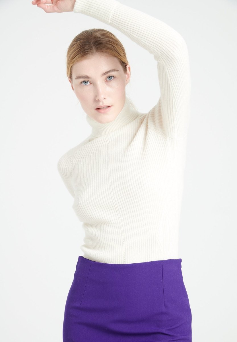 Pull col roulé femme en cachemire blanc écru - MIA 5