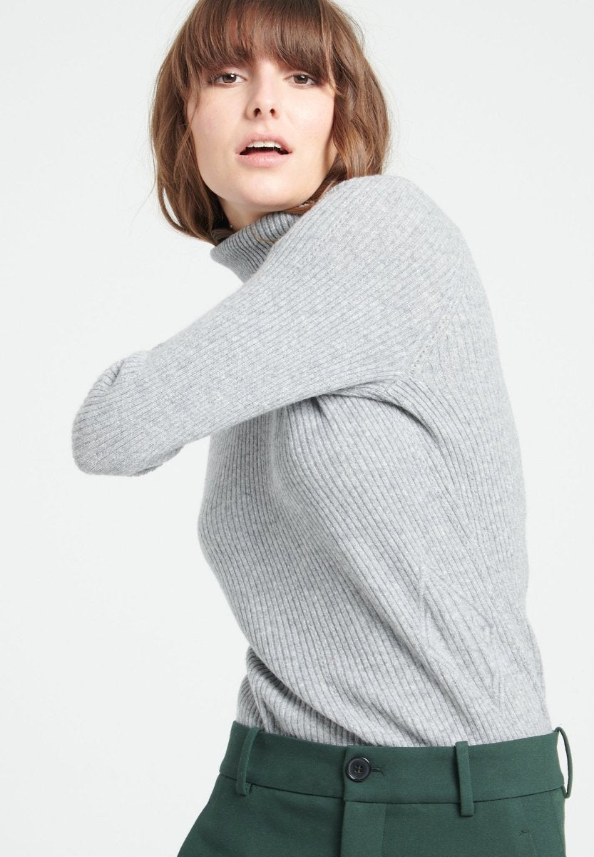 Pull col roulé femme en cachemire gris clair - MIA 5