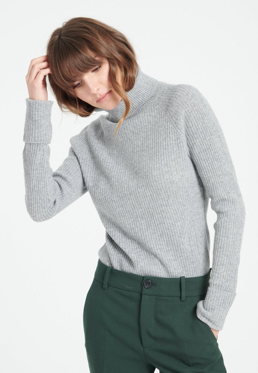 Pull col roulé femme en cachemire gris clair - MIA 5