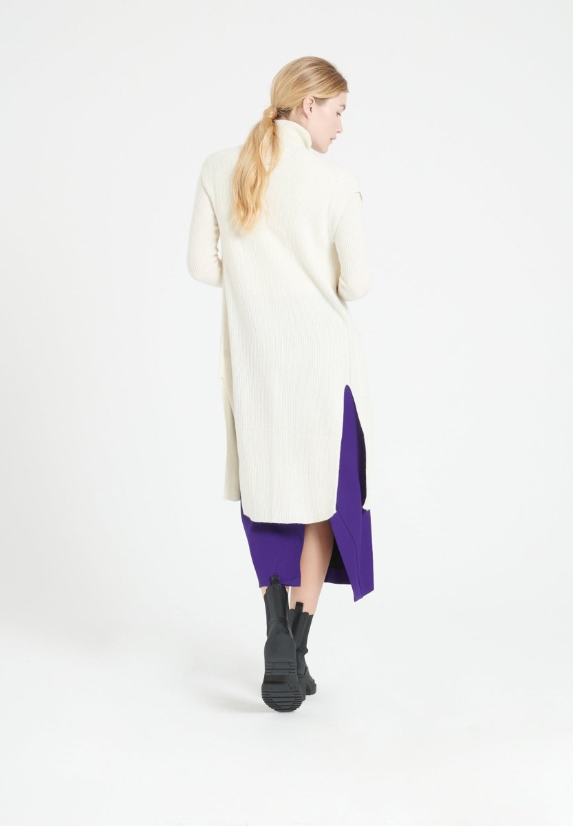 Gilet long sans manches femme en cachemire blanc écru - MIA 6