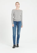 Pull décolleté V dans le dos femme en cachemire gris clair - MIA 7