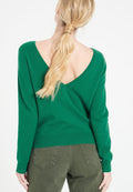 Pull décolleté V dans le dos femme en cachemire vert émeraude - MIA 7