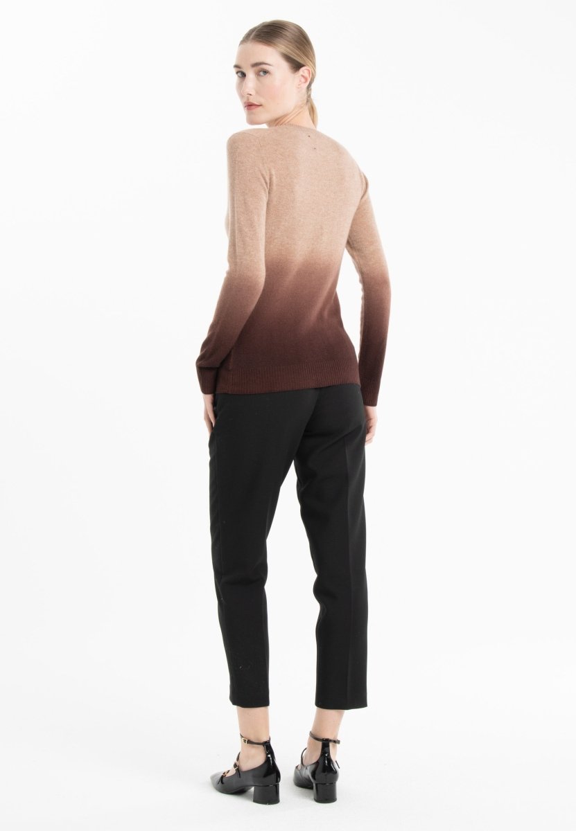 Pull col rond femme en cachemire tie & dye camel & marron - MIA 8B