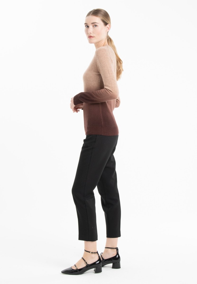 Pull col rond femme en cachemire tie & dye camel & marron - MIA 8B