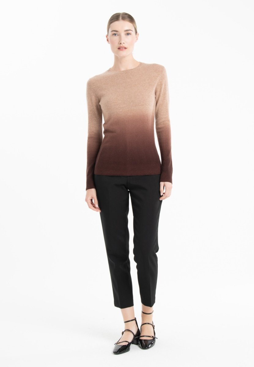Pull col rond femme en cachemire tie & dye camel & marron - MIA 8B