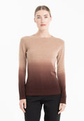Pull col rond femme en cachemire tie & dye camel & marron - MIA 8B