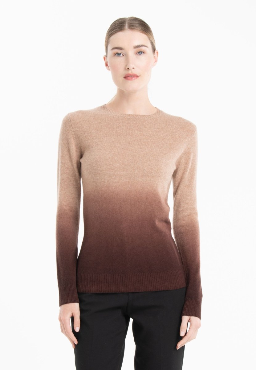 Pull col rond femme en cachemire tie & dye camel & marron - MIA 8B