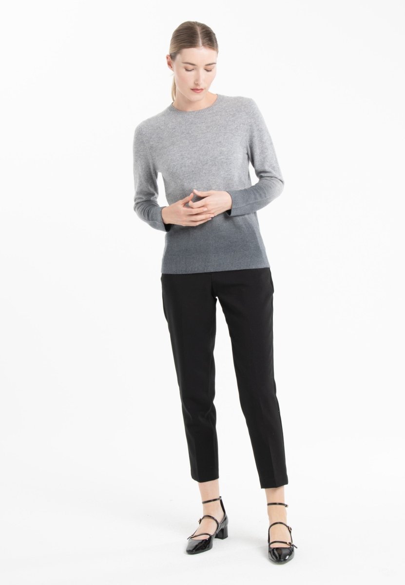 Pull col rond femme en cachemire tie & dye gris clair & gris anthracite - MIA 8B