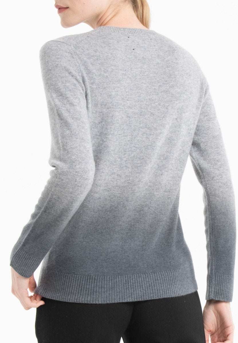 Pull col rond femme en cachemire tie & dye gris clair & gris anthracite - MIA 8B