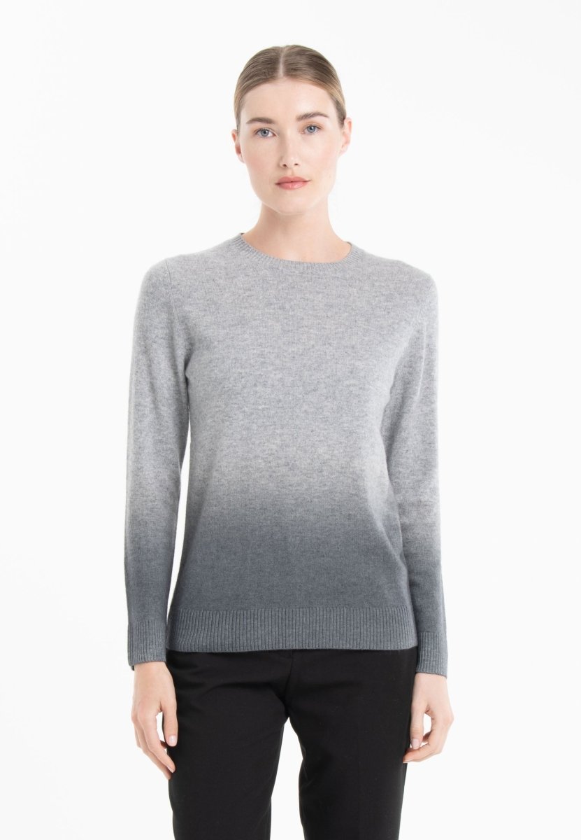 Pull col rond femme en cachemire tie & dye gris clair & gris anthracite - MIA 8B