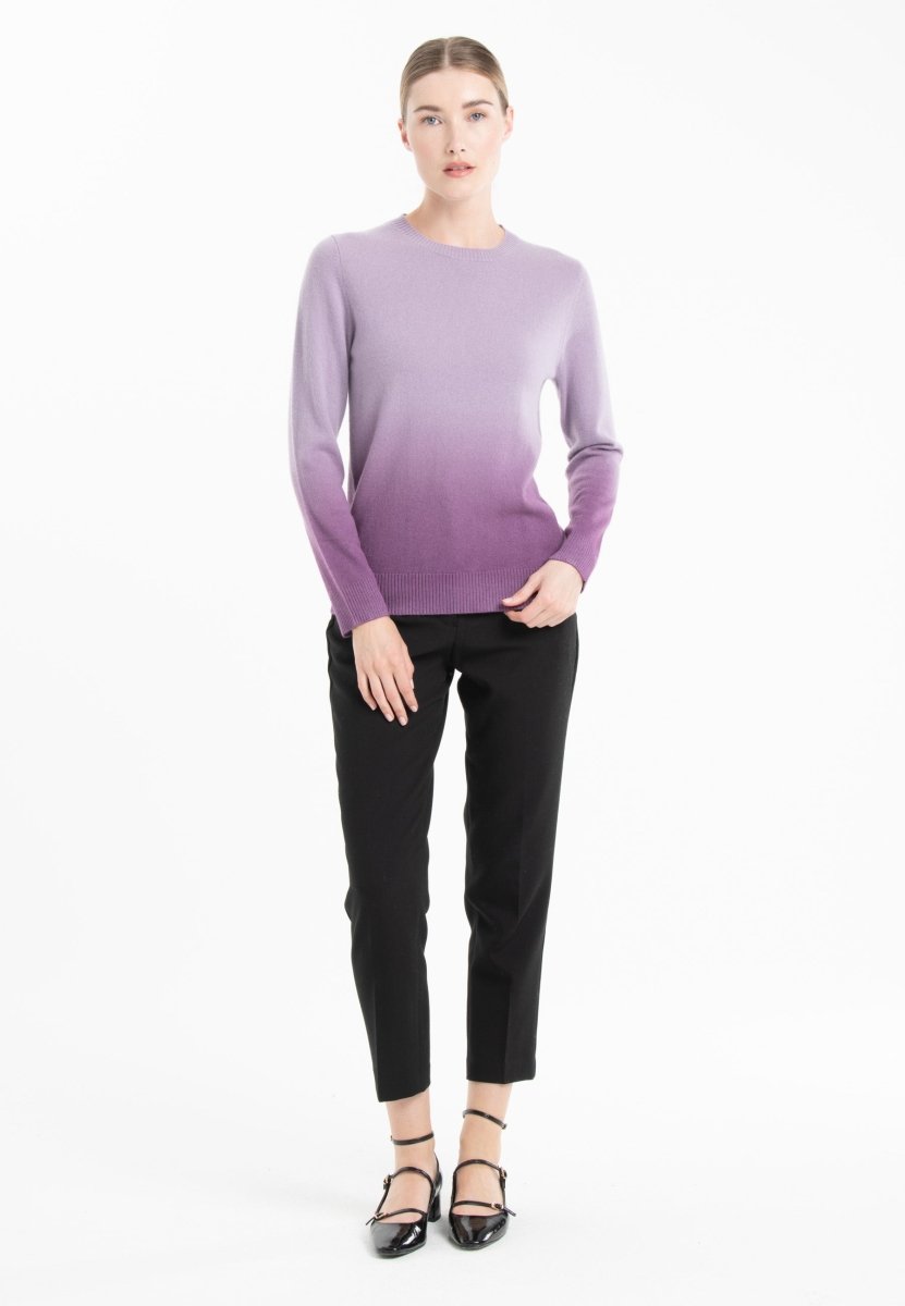 Pull col rond femme en cachemire tie & dye violet clair & violet foncé - MIA 8B