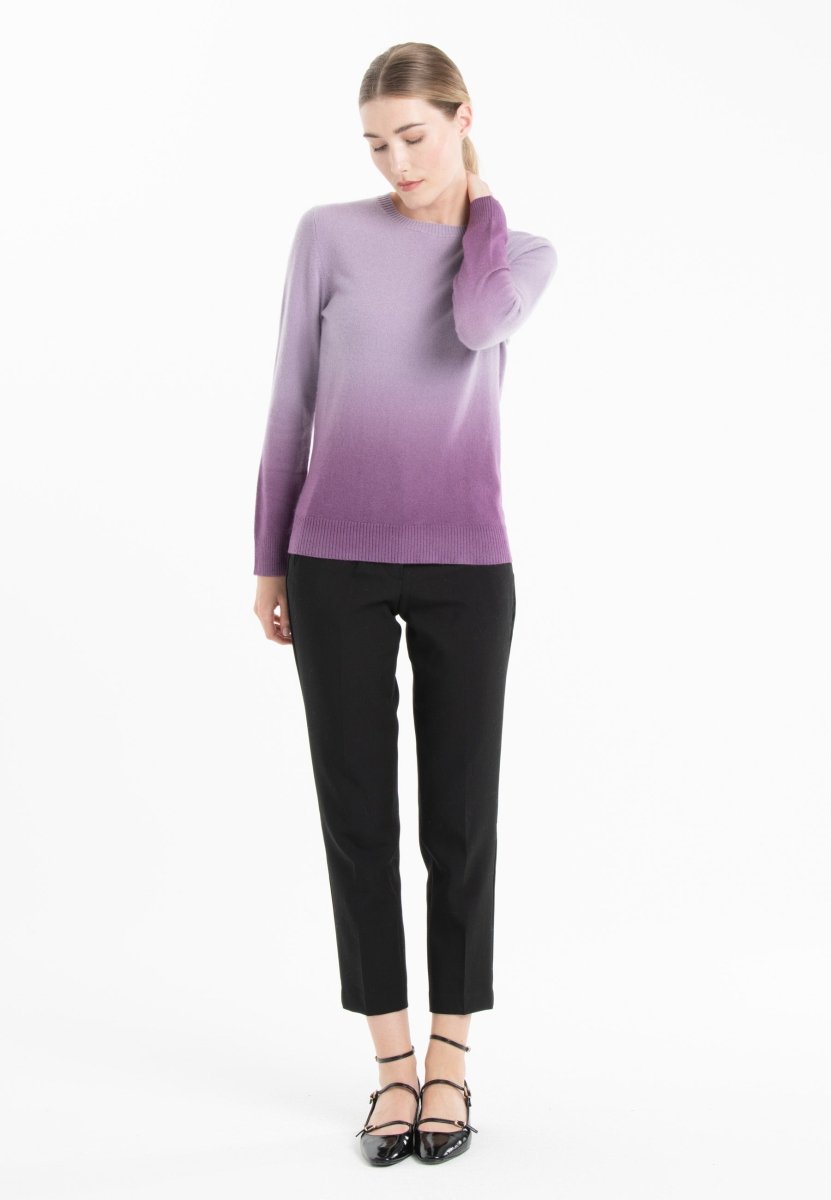 Pull col rond femme en cachemire tie & dye violet clair & violet foncé - MIA 8B