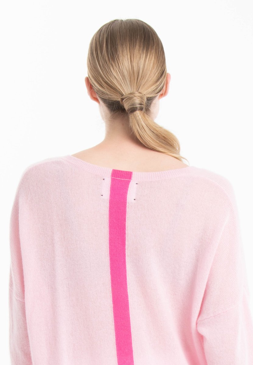 Pull col V femme en cachemire rose baby & rose indien - NAMI 23
