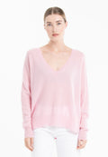 Pull col V femme en cachemire rose baby & rose indien - NAMI 23