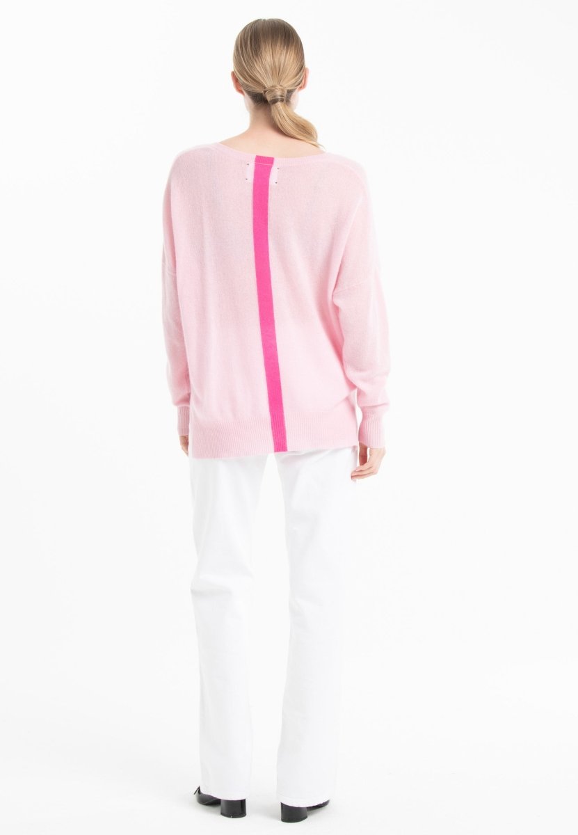 Pull col V femme en cachemire rose baby & rose indien - NAMI 23