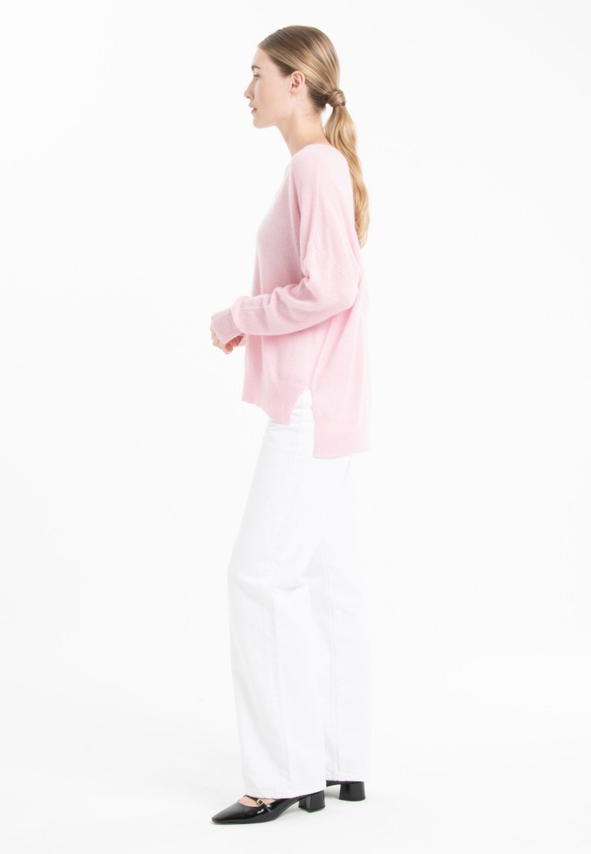 Pull col V femme en cachemire rose baby & rose indien - NAMI 23