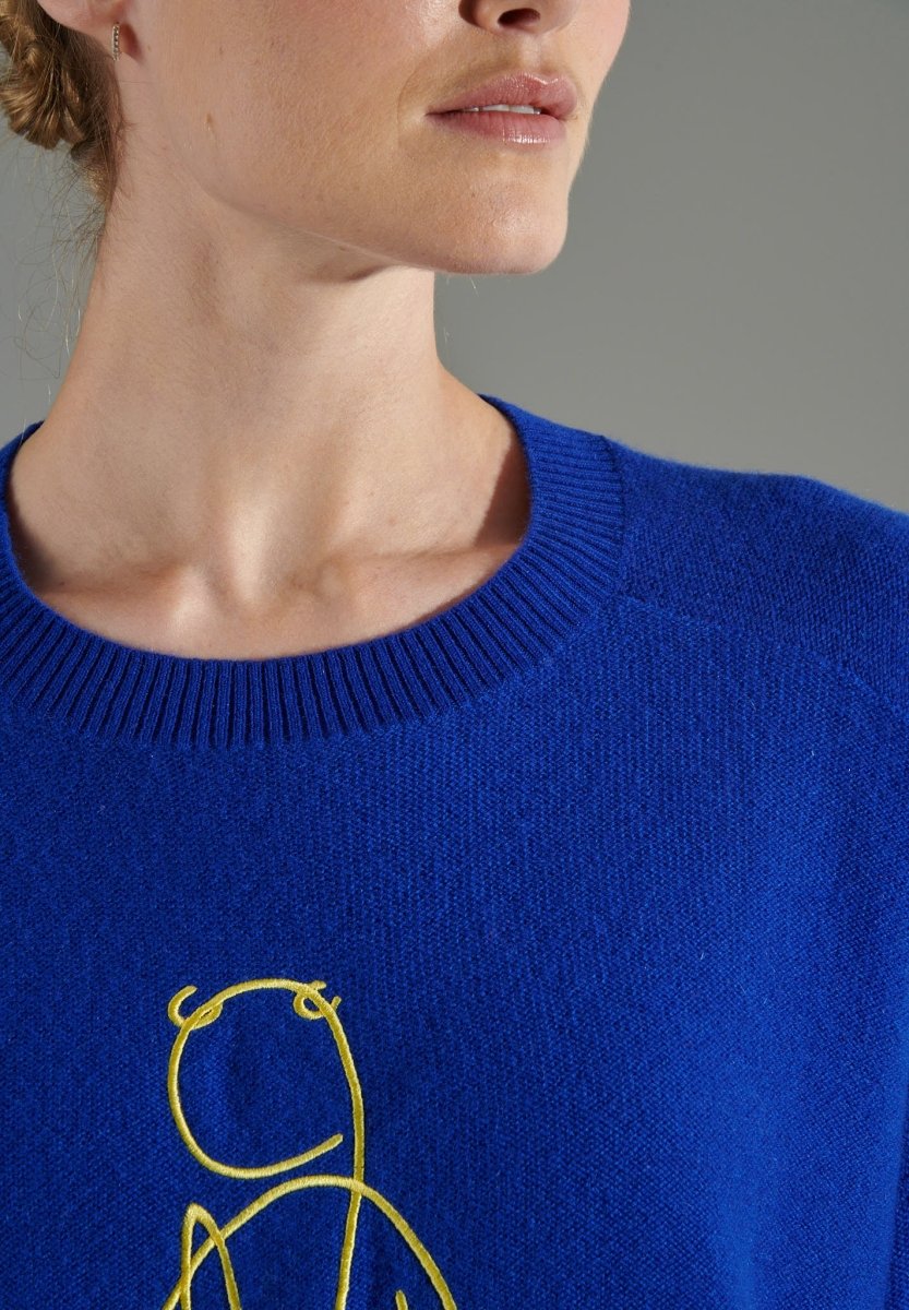 Pull col rond femme en cachemire bleu pétrole & broderie - NAMI 9
