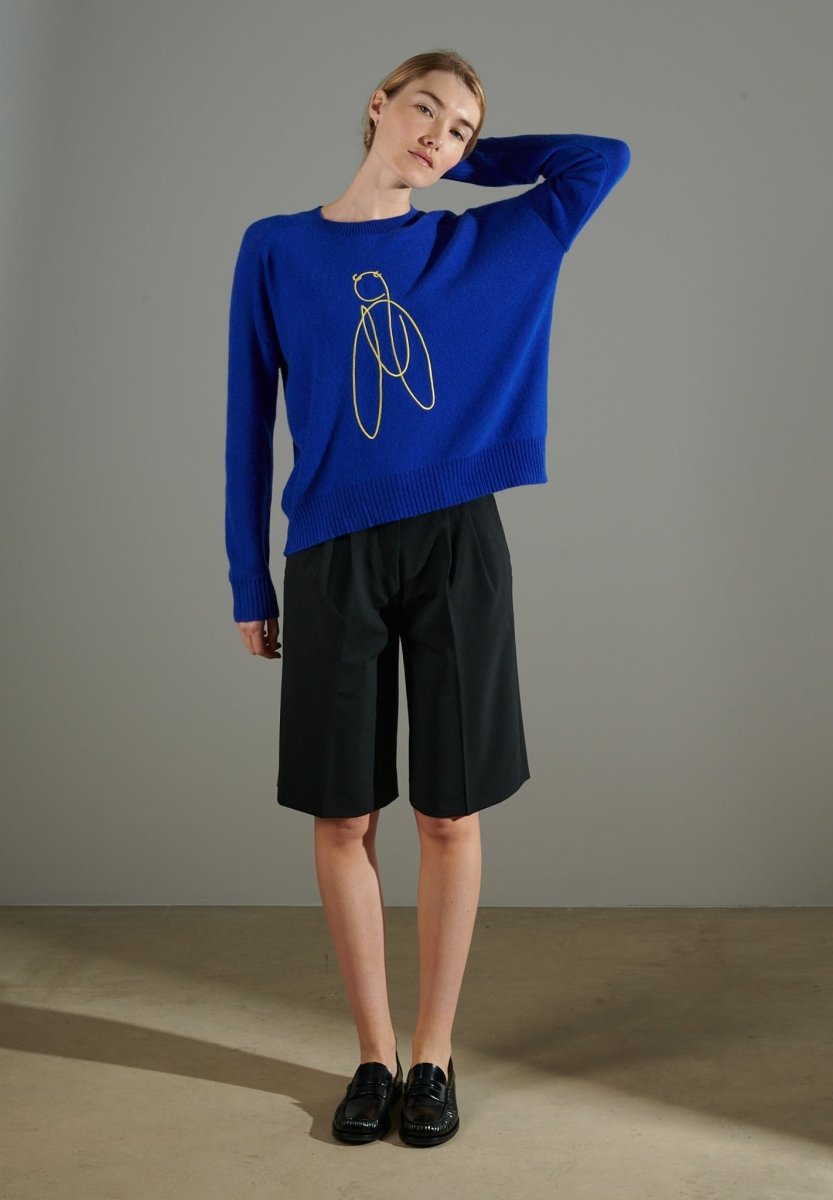 Pull col rond femme en cachemire bleu pétrole & broderie - NAMI 9