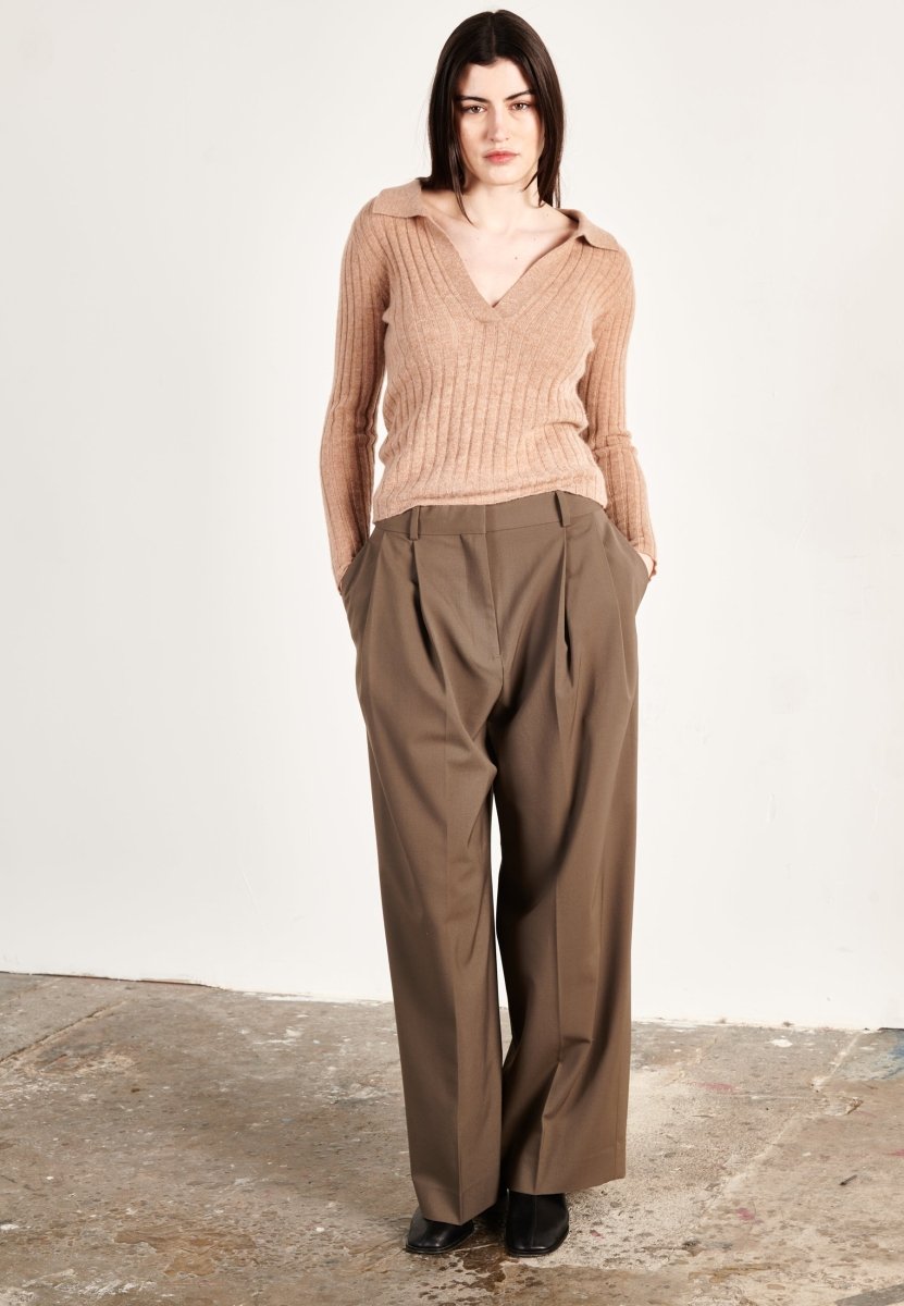 Polo manches longues femme en cachemire camel - HANA 11