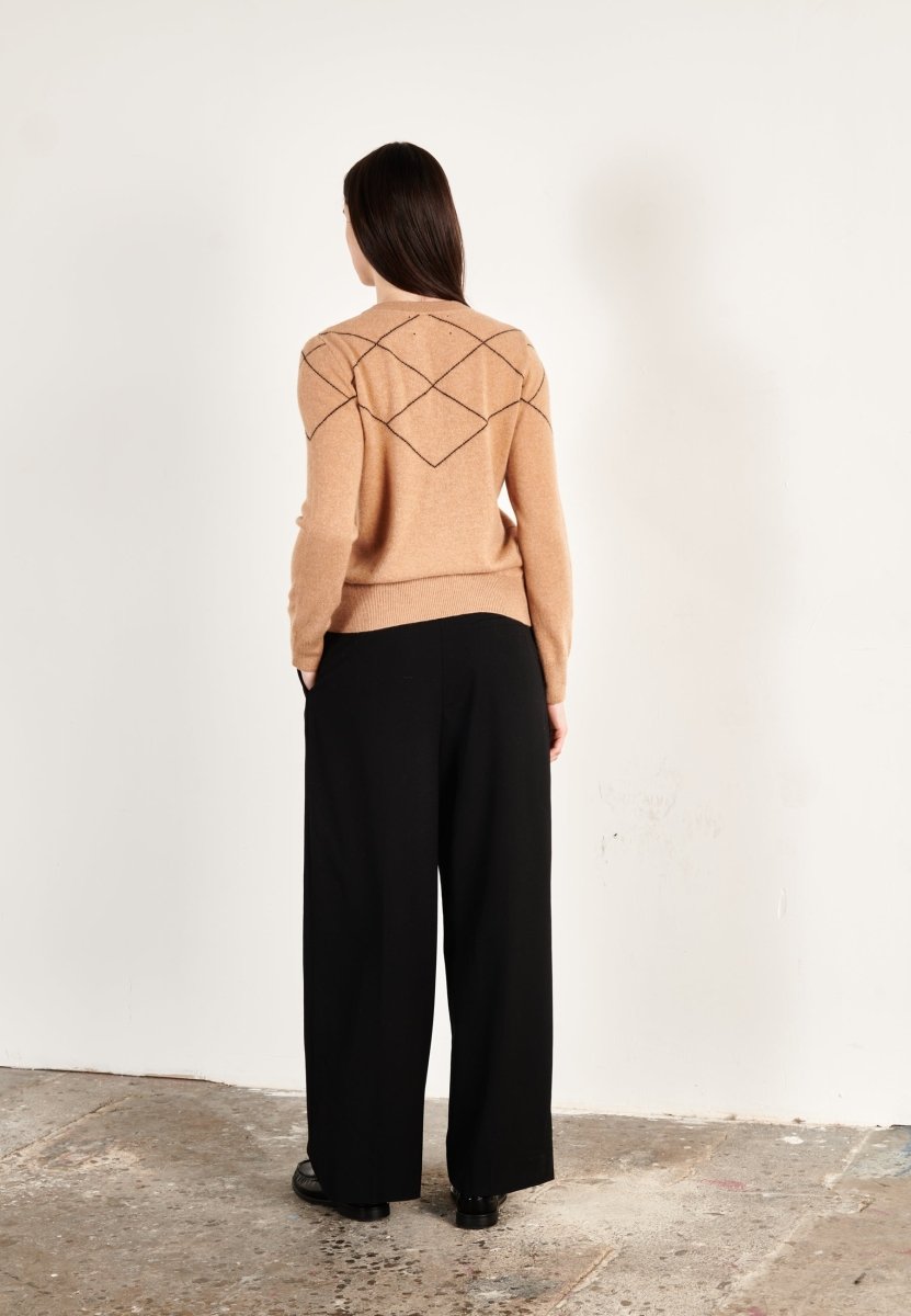 Pull col rond femme en cachemire camel clair & noir - HANA 4