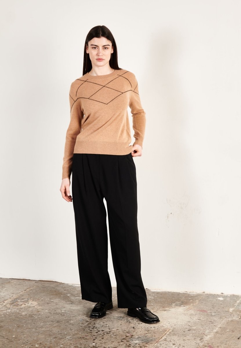 Pull col rond femme en cachemire camel clair & noir - HANA 4
