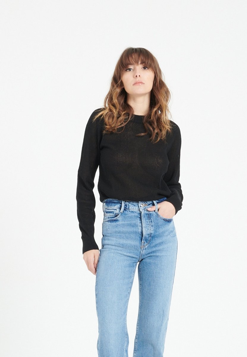 Pull col rond femme en cachemire ajouré noir - LILLY 23