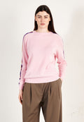 Pull col rond femme en cachemire rose baby & bande multicolor - ZAYA 19