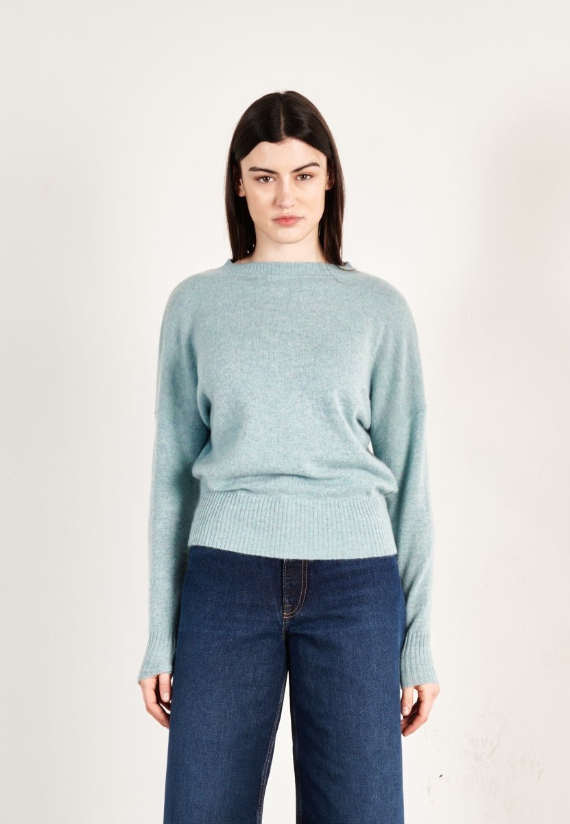 Pull col rond femme en cachemire vert d'eau - RIA 2