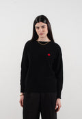 Pull col rond femme en cachemire avec broderie fleur noir - HANA 2