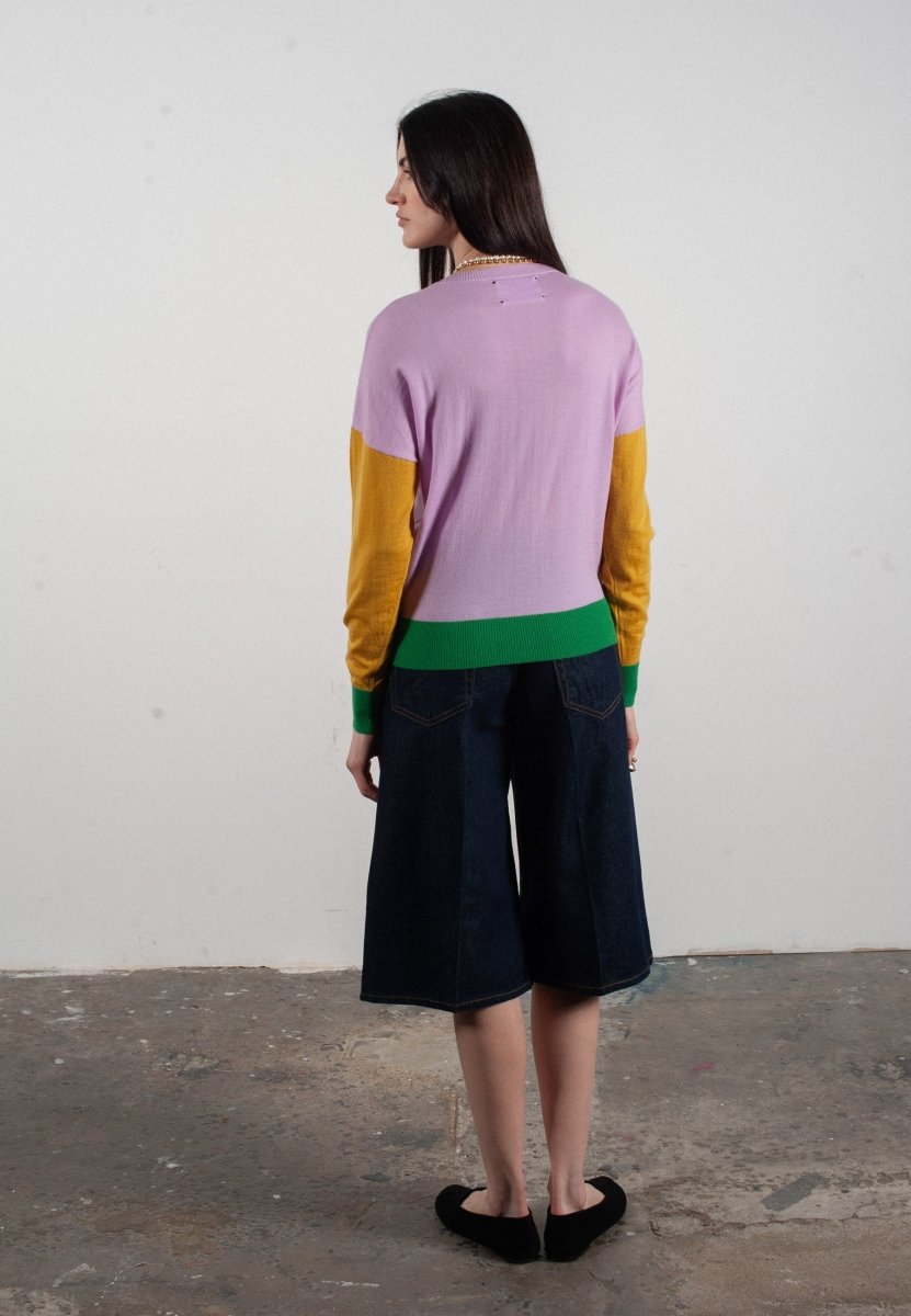 Pull col rond femme en cachemire & laine ultrafin lavande & jaune & vert - KELLY 9