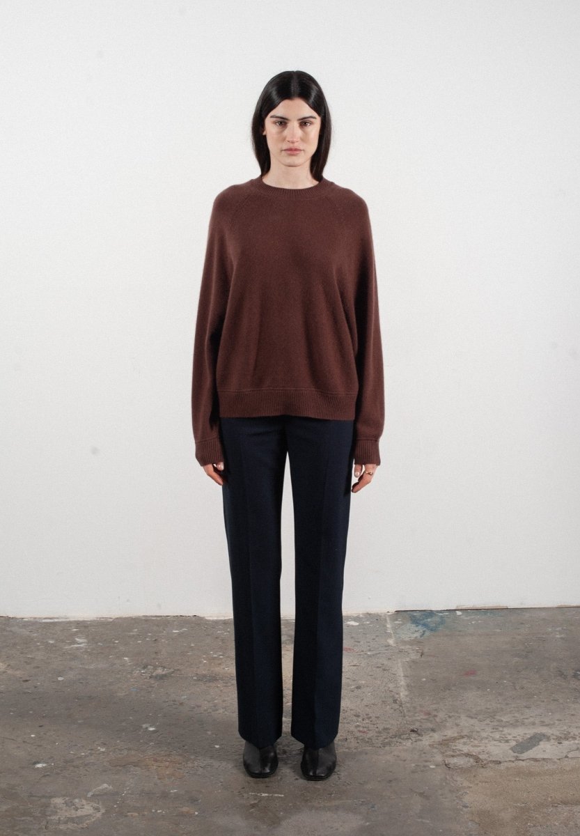 Pull col rond manches raglan femme en cachemire 4 fils marron - HANA 6