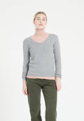 Pull col V femme en cachemire 4 fils gris clair - LILLY 20