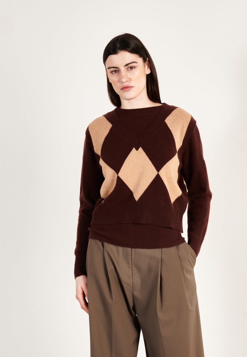 Pull col V sans manches femme en cachemire marron & camel clair - HANA 7