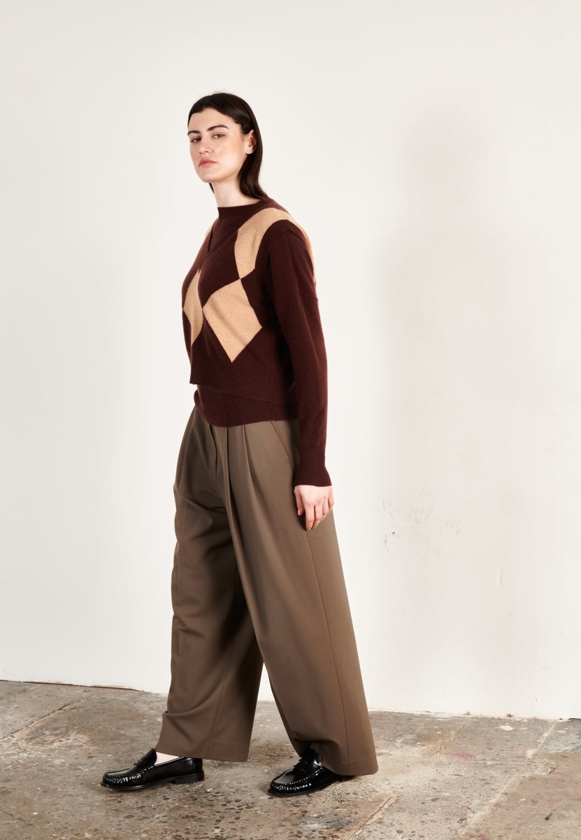 Pull col V sans manches femme en cachemire marron & camel clair - HANA 7