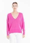 Pull col V femme en cachemire rose barbie - RIA 3