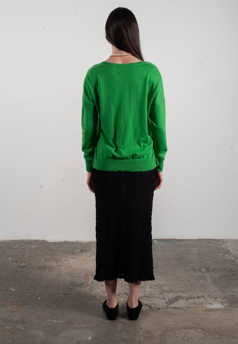 Pull col V femme en cachemire & laine ultrafin vert - KELLY 10