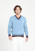 Pull col V homme en cachemire bleu ciel - LUKE 1