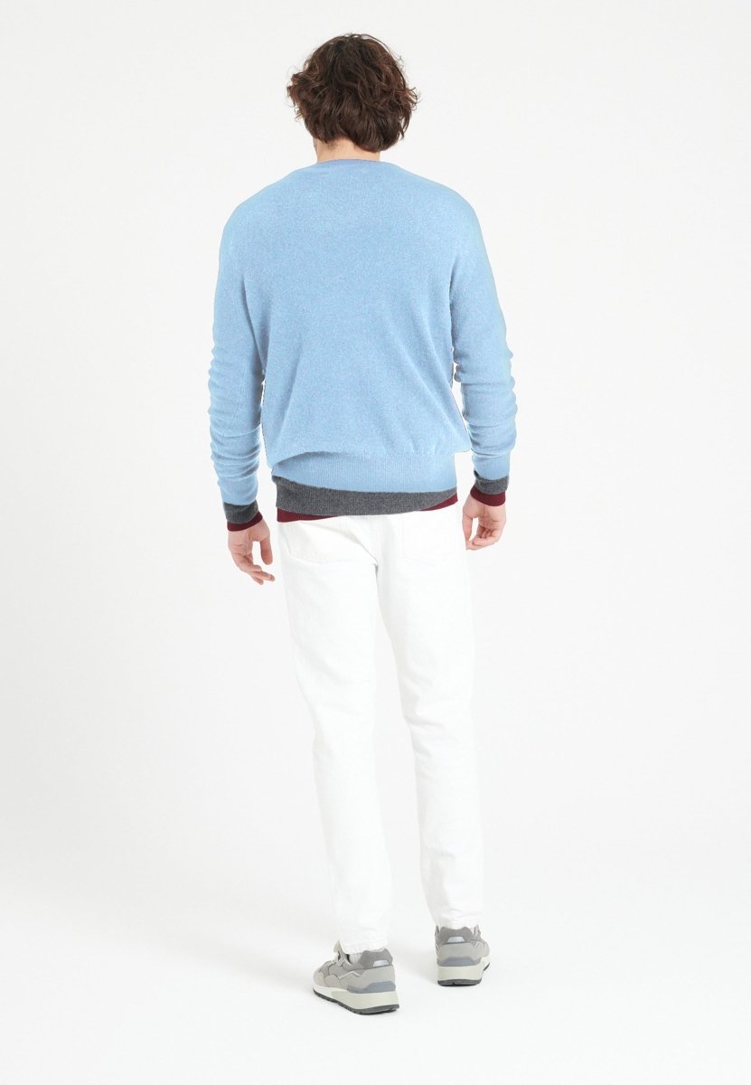 Pull col V homme en cachemire bleu ciel - LUKE 1