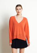 Pull col V femme en cachemire mandarine - RIA 3