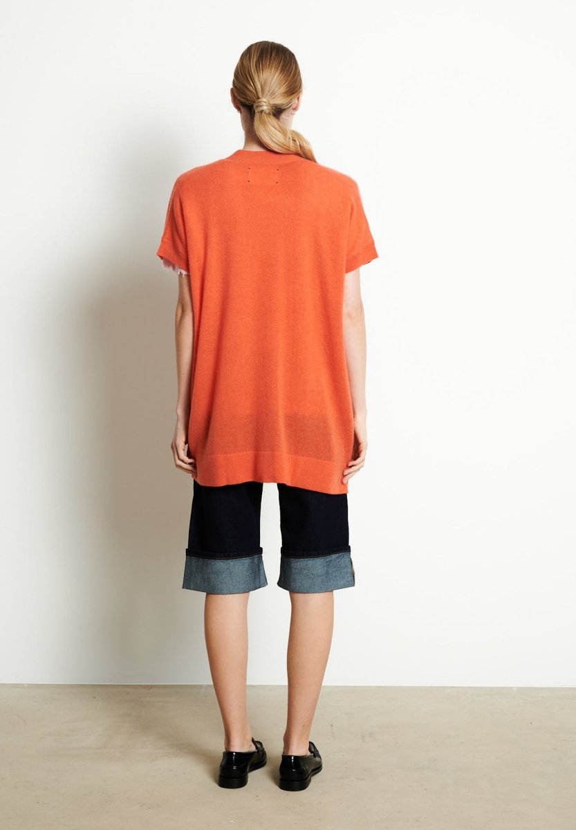 Gilet kimono manches courtes en cachemire mandarine - RIA 4