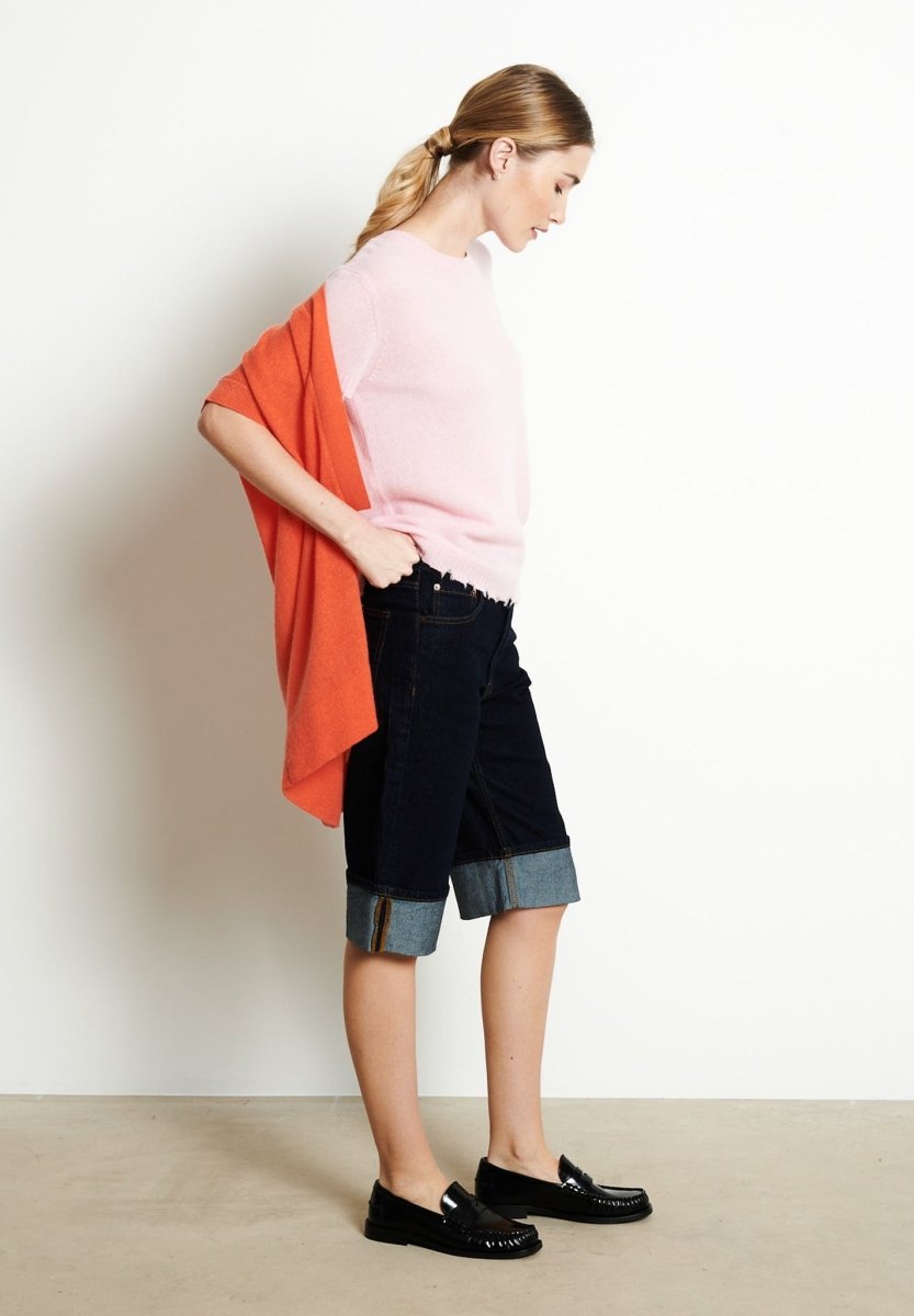 Gilet kimono manches courtes en cachemire mandarine - RIA 4