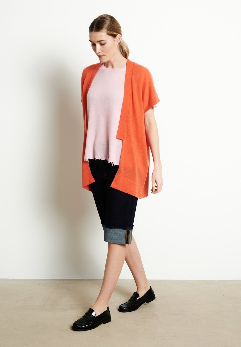Gilet kimono manches courtes en cachemire mandarine - RIA 4