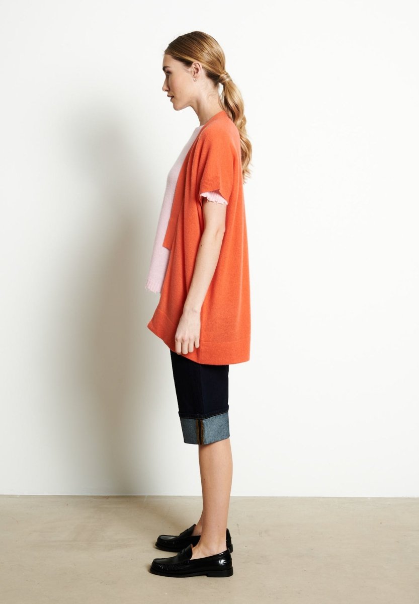 Gilet kimono manches courtes en cachemire mandarine - RIA 4