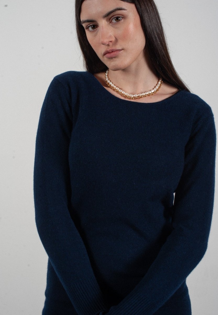 Robe col rond femme en cachemire bleu marine - LILLY 12