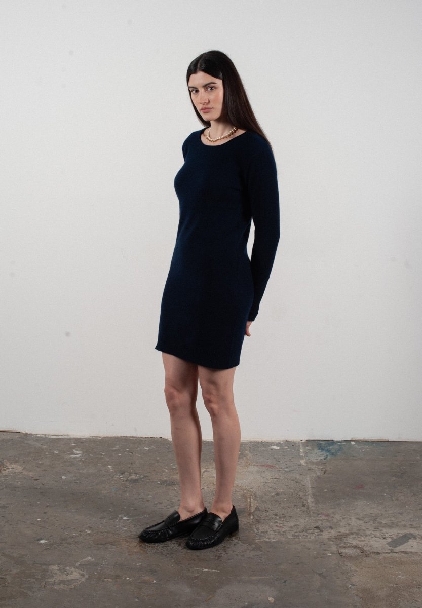 Robe col rond femme en cachemire bleu marine - LILLY 12