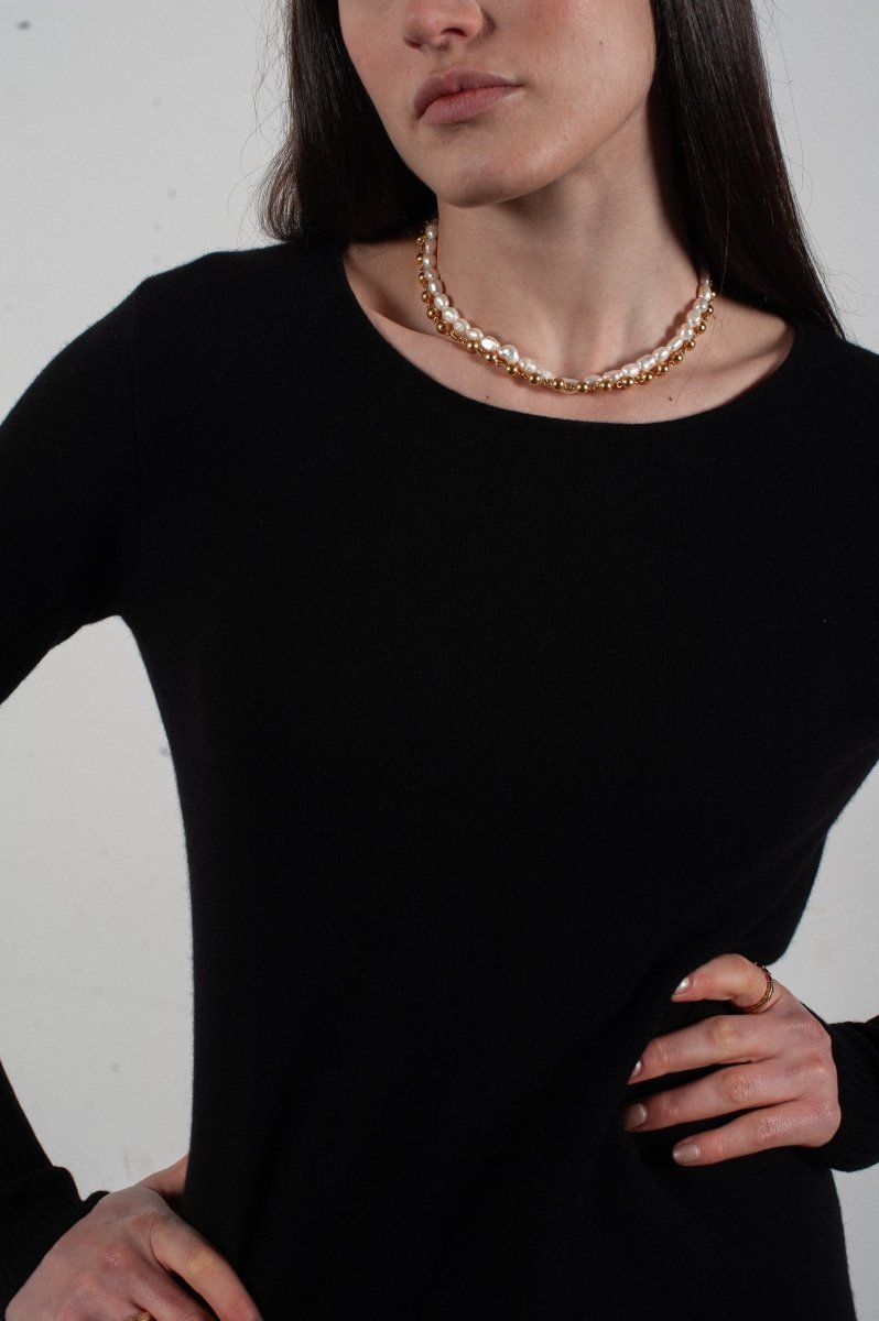 Robe col rond femme en cachemire noir - LILLY 12